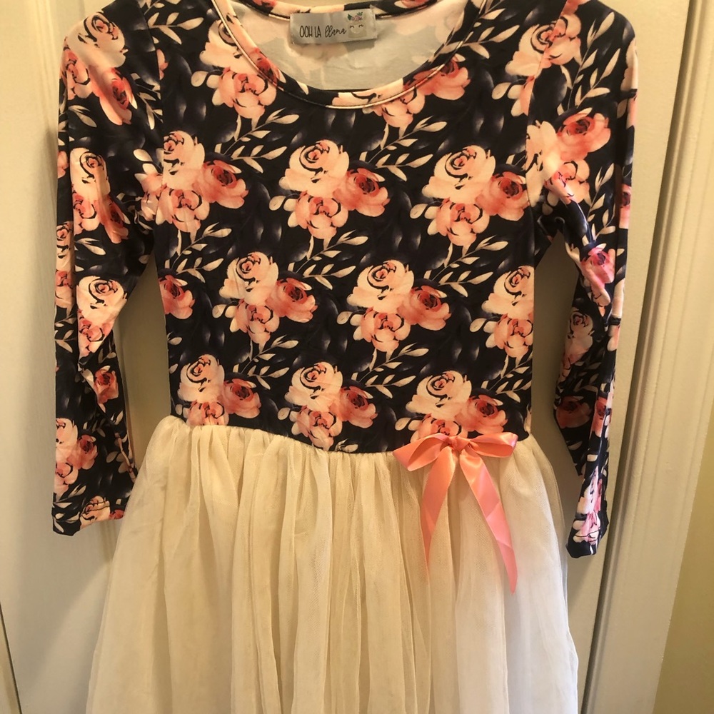 NWOT long sleeve pink gray and ivory dress